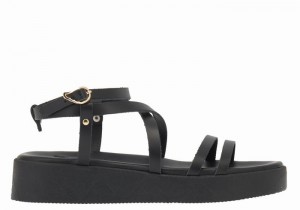 Ancient Greek Sandals Aristea Leather Donna Sandali con Plateau Nere | ZKJ992LG