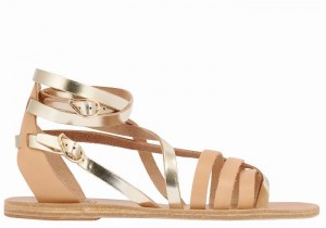 Ancient Greek Sandals Satira Leather Donna Sandali Da Gladiatore Beige Oro Bianche | UUK1422OJ