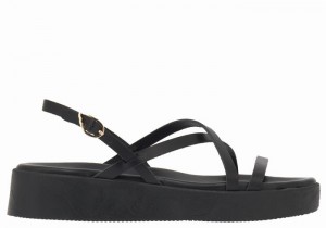 Ancient Greek Sandals Silia Leather Donna Sandali con Plateau Nere | ICY7275XG