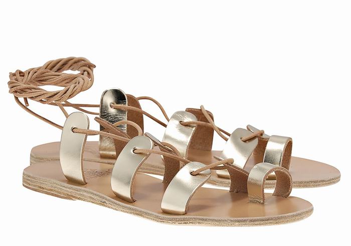 Ancient Greek Sandals Alcyone Leather Donna Sandali Da Gladiatore Oro Bianche | IWL8689BO