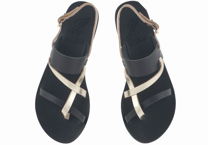 Ancient Greek Sandals Alethea Leather Donna Sandali Con Cinturino Sul Retro Nere Oro Bianche | GZY3424UW