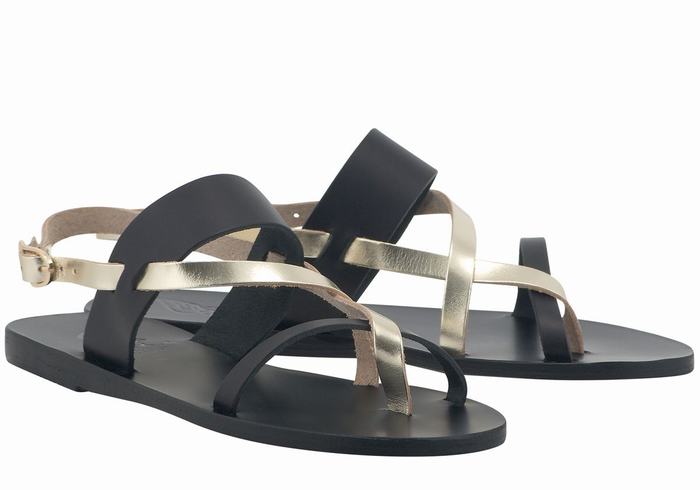 Ancient Greek Sandals Alethea Leather Donna Sandali Con Cinturino Sul Retro Nere Oro Bianche | GZY3424UW