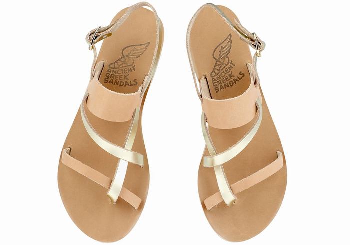 Ancient Greek Sandals Alethea Leather Donna Sandali Con Cinturino Sul Retro Beige Oro Bianche | NNW2890UF