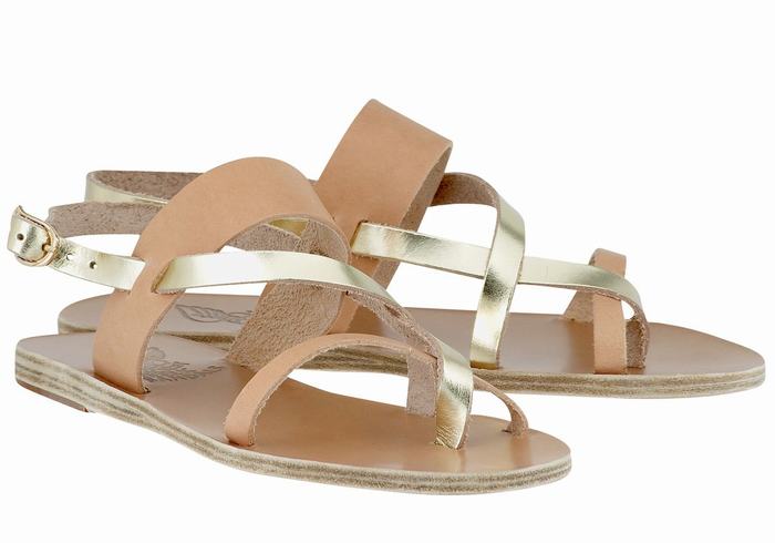 Ancient Greek Sandals Alethea Leather Donna Sandali Con Cinturino Sul Retro Beige Oro Bianche | NNW2890UF