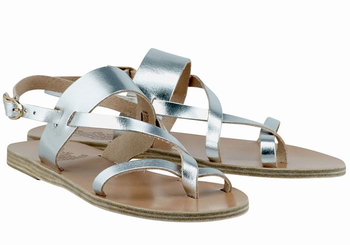 Ancient Greek Sandals Alethea Leather Donna Sandali Con Cinturino Sul Retro Argento | HSI3637UR