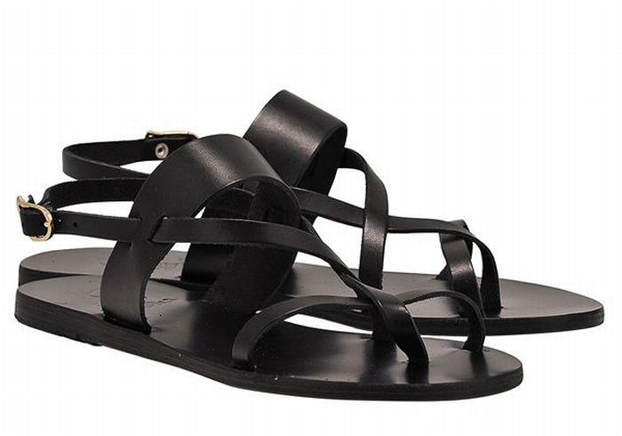 Ancient Greek Sandals Alethea Leather Donna Sandali Con Cinturino Sul Retro Nere | ORK8936XZ