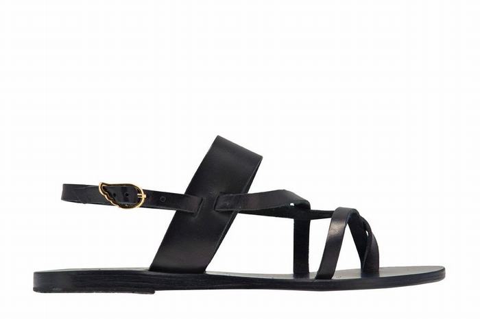 Ancient Greek Sandals Alethea Leather Donna Sandali Con Cinturino Sul Retro Nere | ORK8936XZ