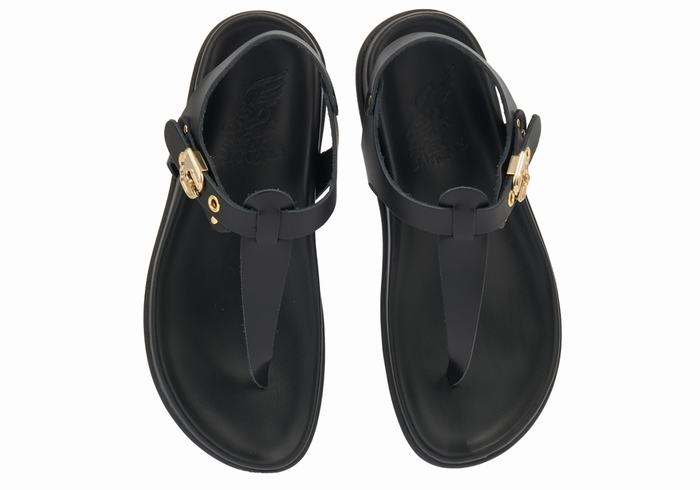 Ancient Greek Sandals Alki Flip Flop Donna Sandali Con Cinturino Sul Retro Nere | KAD3834TG