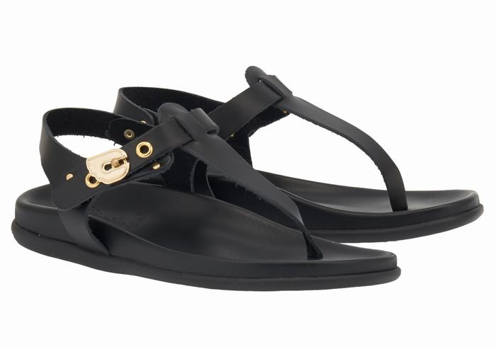 Ancient Greek Sandals Alki Flip Flop Donna Sandali Con Cinturino Sul Retro Nere | KAD3834TG