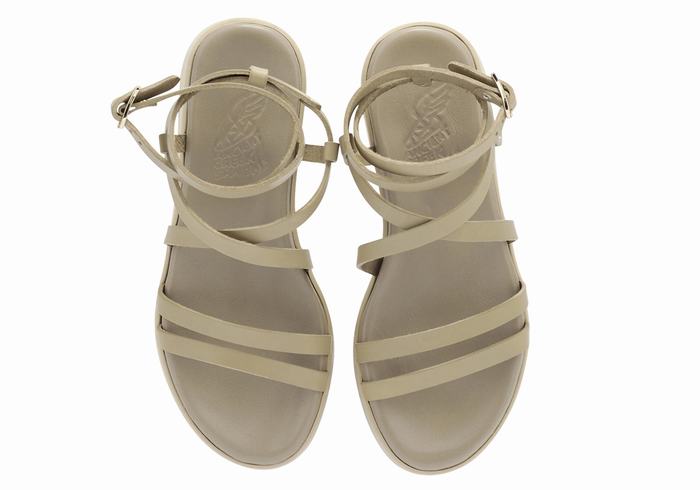 Ancient Greek Sandals Aristea Leather Donna Sandali con Plateau Grigie Marroni | LVM4795ET