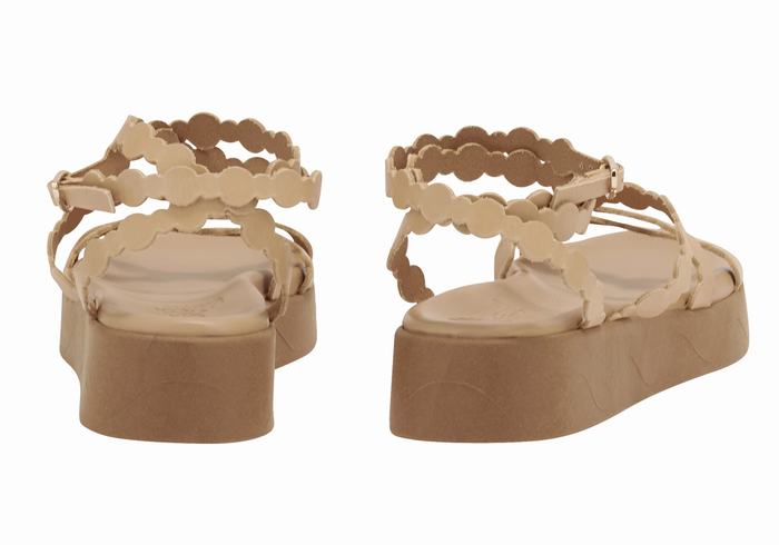 Ancient Greek Sandals Aspis Leather Donna Sandali con Plateau Beige | UXO2634AK