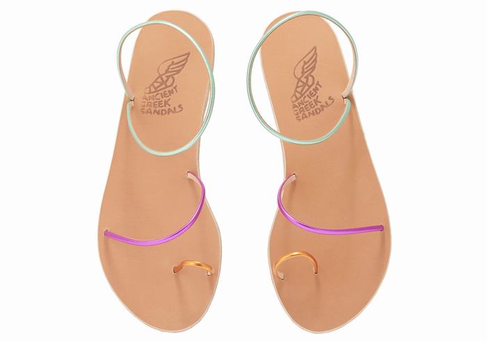 Ancient Greek Sandals Chora Donna Sandali Con Puntale Oro Viola Verdi | JVV9252GV