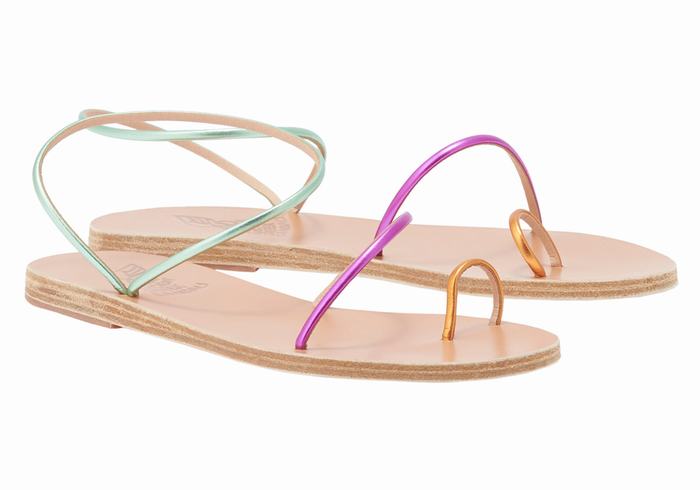 Ancient Greek Sandals Chora Donna Sandali Con Puntale Oro Viola Verdi | JVV9252GV