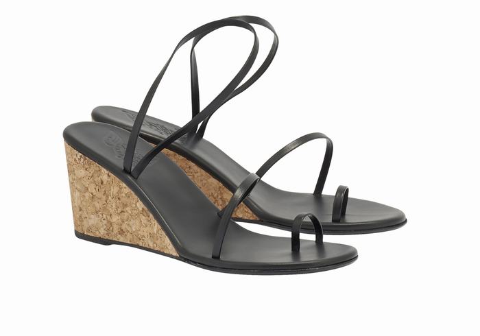 Ancient Greek Sandals Chora Mid Donna Sandali Zeppa Nere | LBO857WU