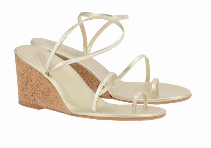 Ancient Greek Sandals Chora Mid Donna Sandali Zeppa Oro Bianche | NDA4259CV