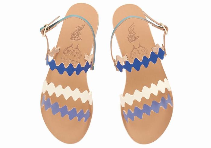 Ancient Greek Sandals Clio Onda Donna Sandali Con Cinturino Sul Retro Blu Bianche | NRU4267GC