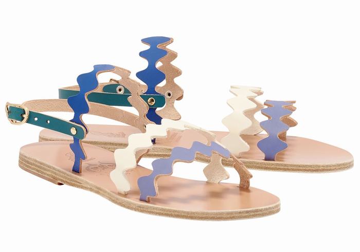 Ancient Greek Sandals Clio Onda Donna Sandali Con Cinturino Sul Retro Blu Bianche | NRU4267GC