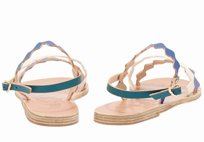 Ancient Greek Sandals Clio Onda Donna Sandali Con Cinturino Sul Retro Blu Bianche | NRU4267GC