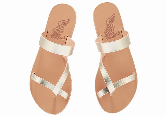 Ancient Greek Sandals Daphnae Leather Donna Sandali Scorrevoli Oro Bianche | ZRP8918ID