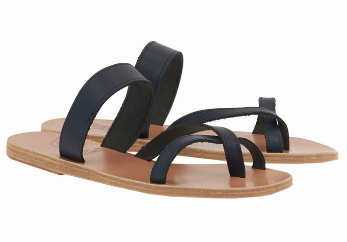 Ancient Greek Sandals Daphnae Leather Donna Sandali Scorrevoli Blu Scuro | LTB3556MG