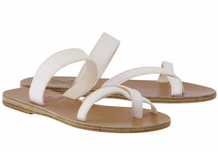 Ancient Greek Sandals Daphnae Leather Donna Sandali Scorrevoli Bianche | EQG6898CB