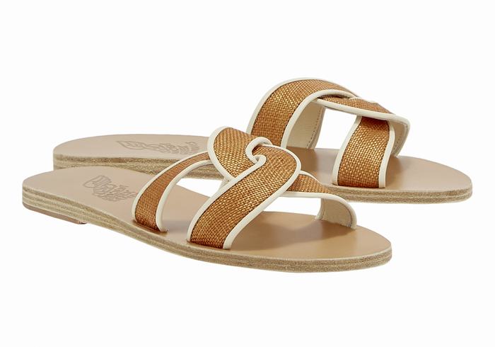 Ancient Greek Sandals Desmos Donna Sandali Scorrevoli Marroni Bianche | KSP21UH