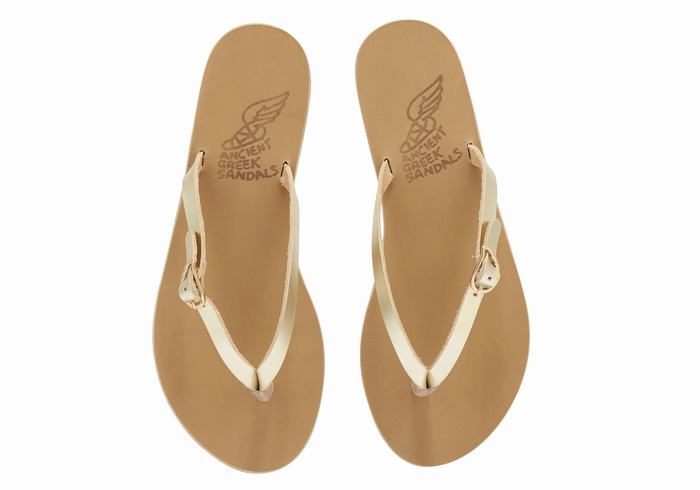 Ancient Greek Sandals Dihalo Leather Donna Infradito Oro Bianche | ETO4416DH