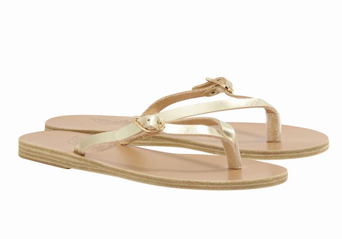 Ancient Greek Sandals Dihalo Leather Donna Infradito Oro Bianche | ETO4416DH