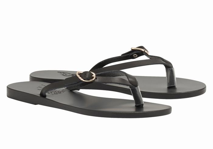 Ancient Greek Sandals Dihalo Leather Donna Infradito Nere | WGV4871QG