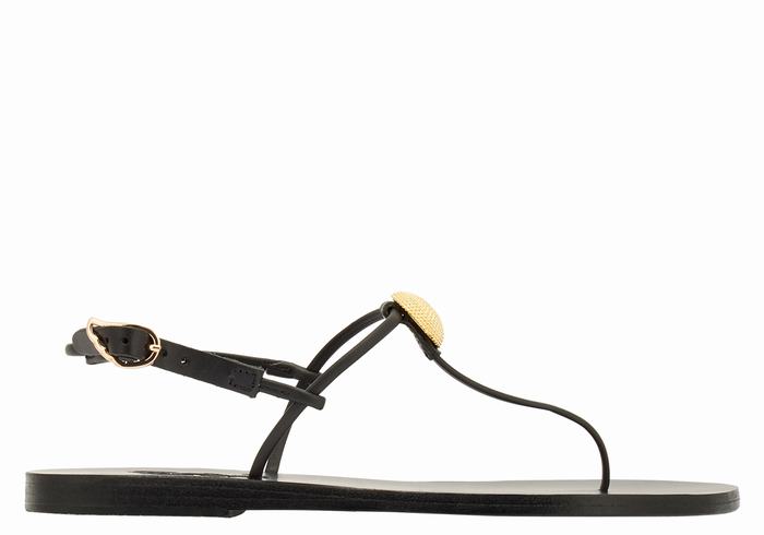 Ancient Greek Sandals Dimitra Flip Flop Donna Sandali Con Cinturino Sul Retro Nere | QZQ215BM