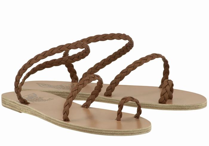 Ancient Greek Sandals Eleftheria Leather Donna Sandali Intrecciati Cioccolato | NLZ2684GV