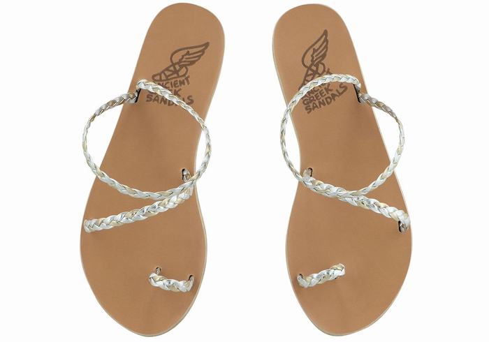 Ancient Greek Sandals Eleftheria Leather Donna Sandali Intrecciati Argento Oro Bianche | LMN175LH