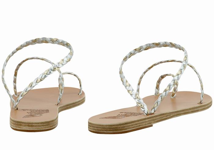 Ancient Greek Sandals Eleftheria Leather Donna Sandali Intrecciati Argento Oro Bianche | LMN175LH