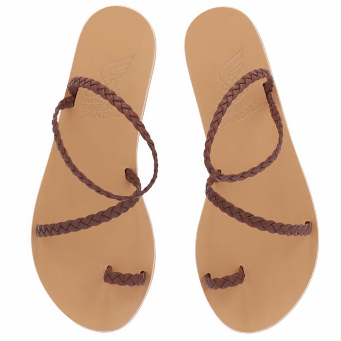 Ancient Greek Sandals Eleftheria Leather Donna Sandali Intrecciati Caffè | XIN4556KV