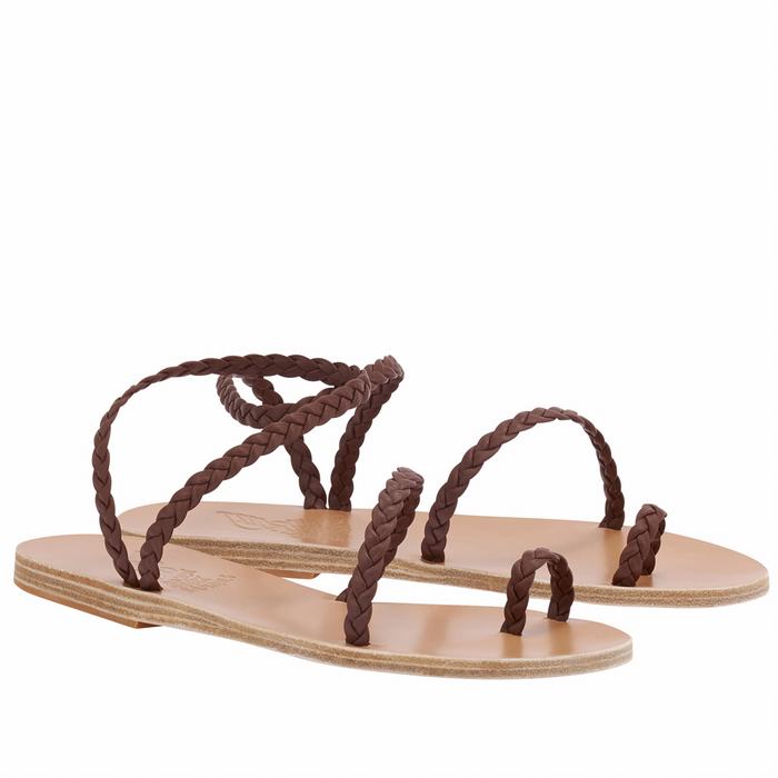 Ancient Greek Sandals Eleftheria Leather Donna Sandali Intrecciati Caffè | XIN4556KV