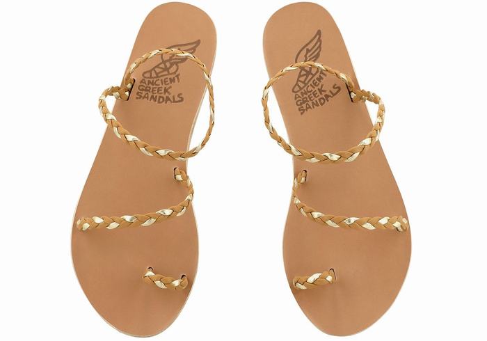 Ancient Greek Sandals Eleftheria Leather Donna Sandali Intrecciati Beige Oro Bianche | IHX4387JO