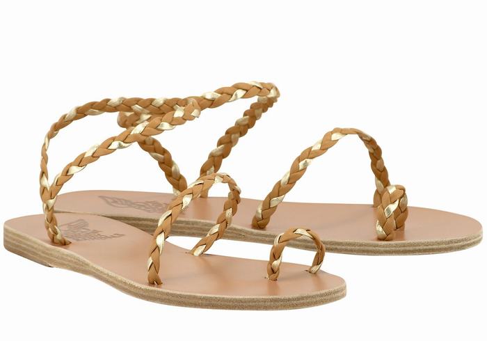 Ancient Greek Sandals Eleftheria Leather Donna Sandali Intrecciati Beige Oro Bianche | IHX4387JO