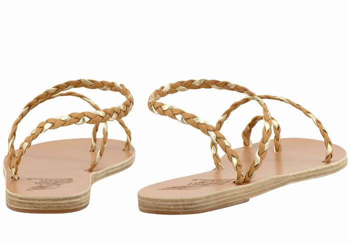 Ancient Greek Sandals Eleftheria Leather Donna Sandali Intrecciati Beige Oro Bianche | IHX4387JO