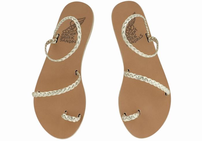 Ancient Greek Sandals Eleftheria Leather Donna Sandali Intrecciati Oro Bianche | TEZ3842PM