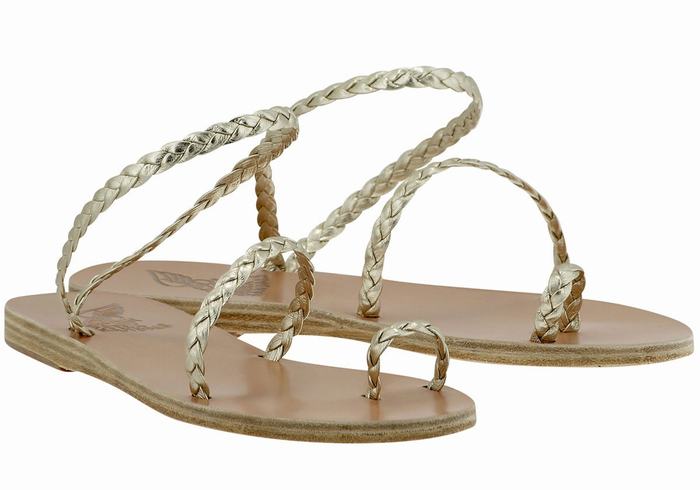 Ancient Greek Sandals Eleftheria Leather Donna Sandali Intrecciati Oro Bianche | TEZ3842PM