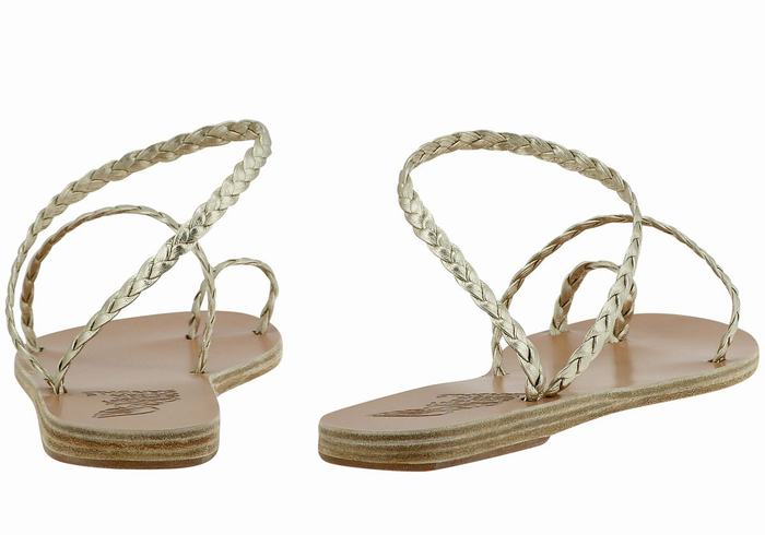 Ancient Greek Sandals Eleftheria Leather Donna Sandali Intrecciati Oro Bianche | TEZ3842PM