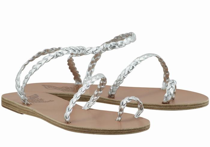 Ancient Greek Sandals Eleftheria Leather Donna Sandali Intrecciati Argento | DCB1833QE