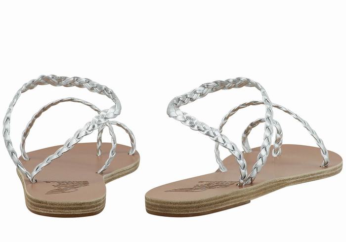 Ancient Greek Sandals Eleftheria Leather Donna Sandali Intrecciati Argento | DCB1833QE