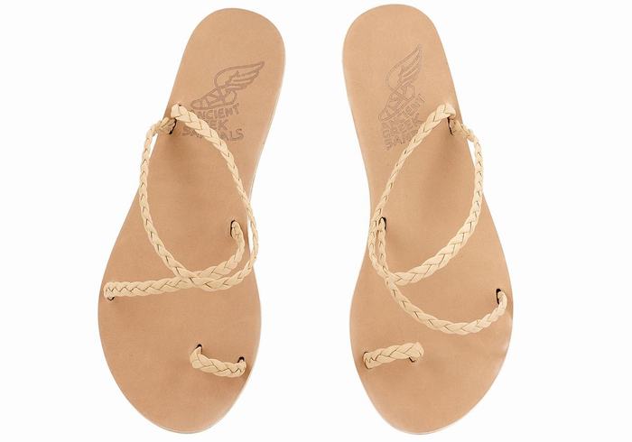 Ancient Greek Sandals Eleftheria Leather Donna Sandali Intrecciati Beige | HBX8878AT