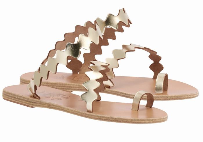 Ancient Greek Sandals Eleftheria Onda Donna Sandali Con Puntale Oro Bianche | PXJ1062LE