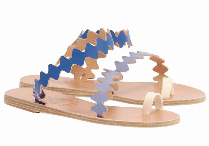 Ancient Greek Sandals Eleftheria Onda Leather Donna Sandali Con Puntale Blu Bianche | WFK6770VP