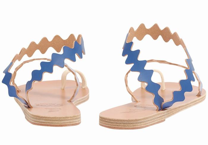 Ancient Greek Sandals Eleftheria Onda Leather Donna Sandali Con Puntale Blu Bianche | WFK6770VP