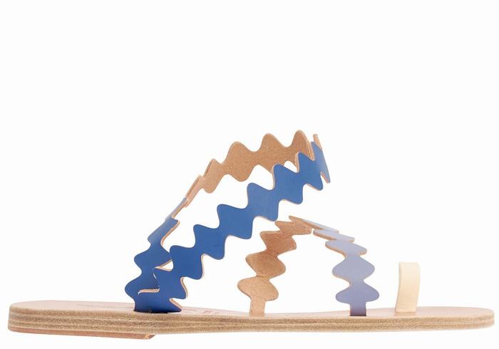 Ancient Greek Sandals Eleftheria Onda Leather Donna Sandali Con Puntale Blu Bianche | WFK6770VP