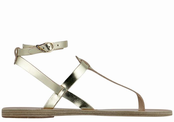 Ancient Greek Sandals Estia Leather Donna Sandali Con Cinturino Oro Bianche | QBA6488KW