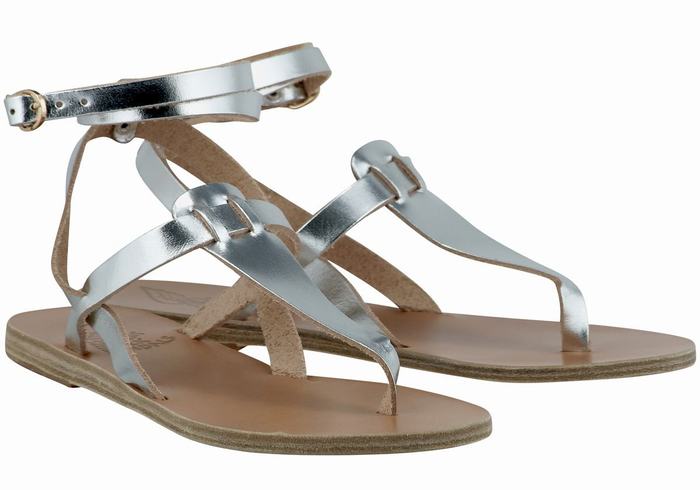 Ancient Greek Sandals Estia Leather Donna Sandali Con Cinturino Argento | GWI8344KE